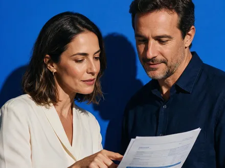 Dupla de gestores de um operador logístico revisando um relatório.
