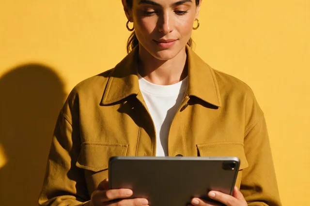 Profissional consultando informações de qualidade em um tablet.